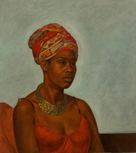 portrait painting young woman wearing headscarf