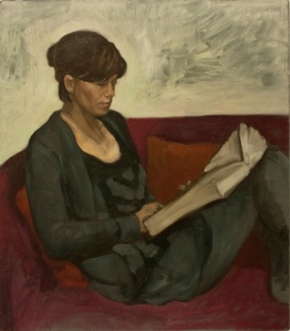 portrait oil painting young woman reading
