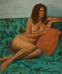 painting of young nude woman seated leaning