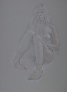 Drawing of a nude woman seated